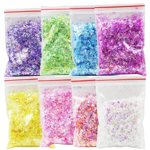 Miniatura 2 de AddFavor Juego de purpurina gruesa para uñas, 8 colores, iridiscentes de lentejuelas para uñas, calcomanías de confeti para arte de uñas, resina