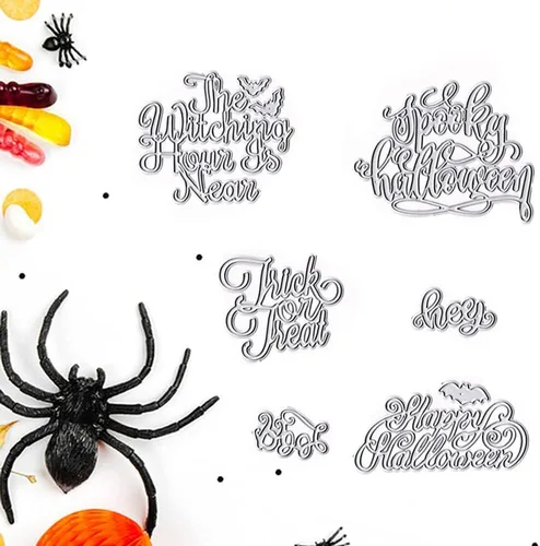 Miniatura 5 de Hying Troqueles de Feliz Halloween para hacer tarjetas, palabras de bendición de murciélagos, troqueles de corte para álbumes de recortes, papel
