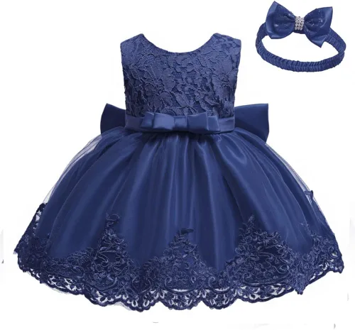 Miniatura 34 de Vestidos de encaje para concursos de niñas bebés de 0-2 años, vestido bordado para fiestas con diadema