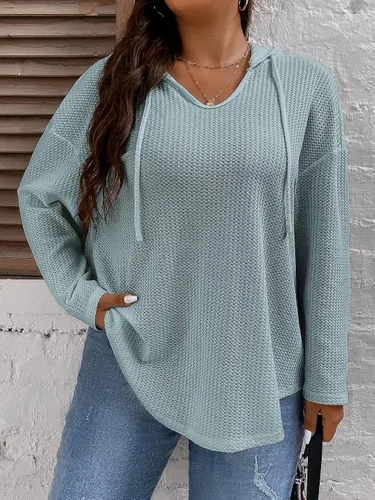 Miniatura 4 de SOLY HUX Women's Plus Size Hoodies Long Sleeve Drawstring Waffle Knit Pullover Sweatshirt Tops