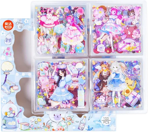 Miniatura 3 de Kawaii - Calcomanías de dibujos animados para diario, 600 unidades, 100 hojas de vinilo en caja, lindas calcomanías transparentes para diario, Chica