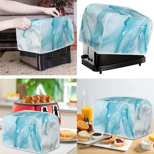 Miniatura 2 de Juego de cubiertas para electrodomésticos con textura de mármol blanco y azul lavables para cocina, cubierta para licuadora, protector contra
