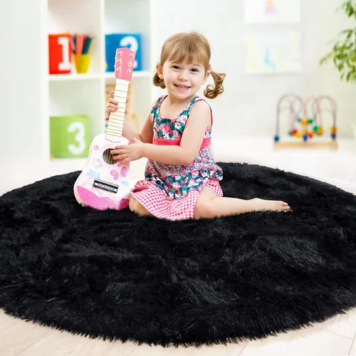 Miniatura 3 de junovo - Alfombra redonda y esponjosa para niños y niñas, de castillo de princesa, de felpa lanuda, para dormitorio, habitación de bebé, sala