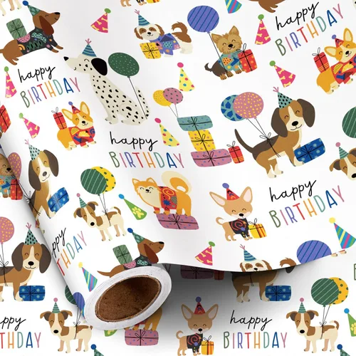 Miniatura 9 de RUSPEPA - Rollo de papel de regalo de cumpleaños para niñas, mini rollo, lindo diseño de ajolote y submarino con texto de feliz cumpleaños