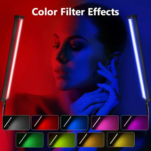 Miniatura 4 de Gepege - Kit de varita de luz LED para video, iluminación de fotografía con soporte de trípode ajustable, 9 filtros de color, paquete de 2 paquetes