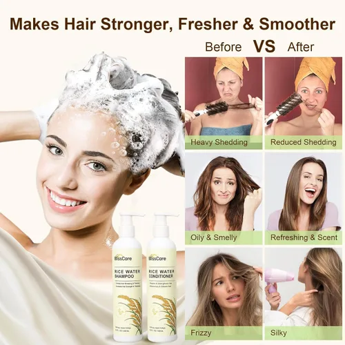 Miniatura 5 de Set de champú y acondicionador de agua de arroz, fortalecimiento y nutrición para un cabello más grueso y de aspecto más completo, formulaciones
