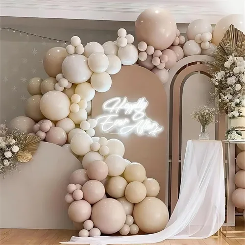 Miniatura 5 de Paquete de 150 globos de color blanco arena de diferentes tamaños, 18, 12, 10, 5 pulgadas, kit de arco de guirnalda de globos de fiesta de Sand White