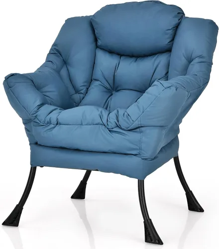 Miniatura 8 de Giantex Silla moderna perezosa, silla de salón contemporánea de tela de poliéster con marco de acero, silla individual tapizada con reposabrazos