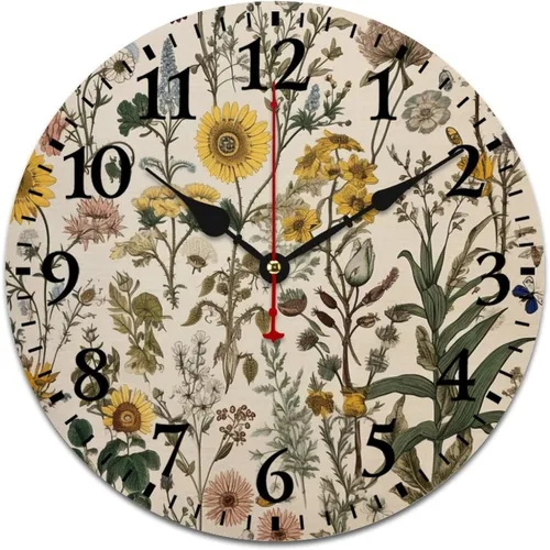 Miniatura 13 de Chinoiserie - Reloj de pared de madera moderno con patrón floral azul y blanco, flores y pájaros, funciona con pilas, con movimiento de cuarzo, azul