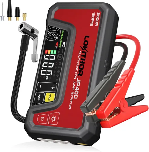 Miniatura 12 de LOKITHOR Arrancador JP400 con compresor de aire, 2500 A 12 V batería de coche arrancador portátil (8.5 L de gas/6.5L diésel) con tecnología