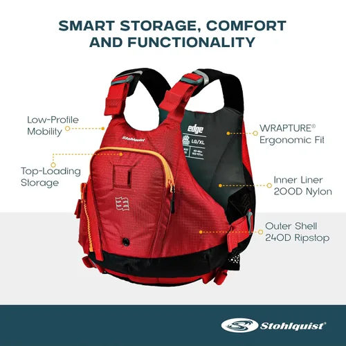 Miniatura 3 de Stohlquist Chaleco salvavidas Edge para adultos y niños, aprobado por la Guardia Costera de Estados Unidos, nivel 70N, para aguas bravas, kayak, SUP