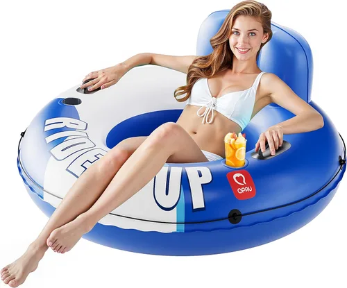 Miniatura 12 de QPAU Tubo inflable para río, 0.016 in de grosor, resistente a pinchazos, flotador de río resistente, balsa de río con respaldo ergonómico, parte