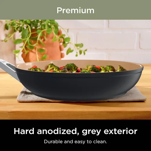 Miniatura 10 de Juego de ollas y sartenes Ninja antiadherentes Juego de utensilios de cocina de cerámica premium de vida extendida 9 piezas antiadherentes Gris