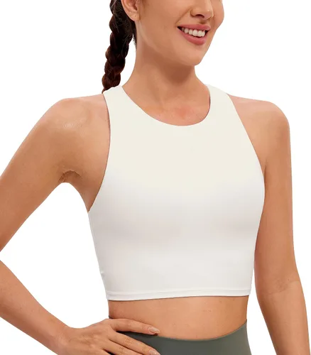 CRZ YOGA - Butterluxe - Brasier deportivo con espalda cruzada y escote alto - Camiseta de entrenamiento sin mangas con brasier con relleno