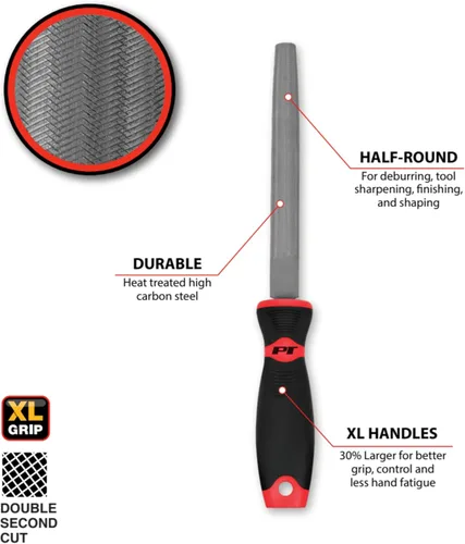 Miniatura 3 de Performance Tool W7543 - Lima semicircular de 8 pulgadas XL con mango de gran tamaño, acero de alto carbono para desbarbar, dar forma y afilar