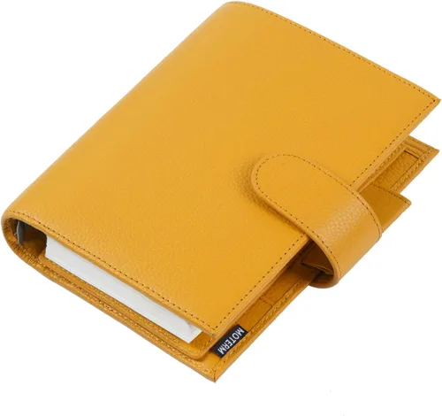 Moterm Personal Luxe - Planificador de anillos – Organizador de carpeta de cuero genuino (Pebble-Mustard, anillo de 1.181 in)