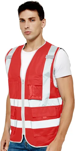 Miniatura 10 de TOPTIE Chaleco de seguridad frontal con cremallera de alta visibilidad clase 2 con 9 bolsillos y tiras reflectantes, cumple con las normas ANSI/ISEA