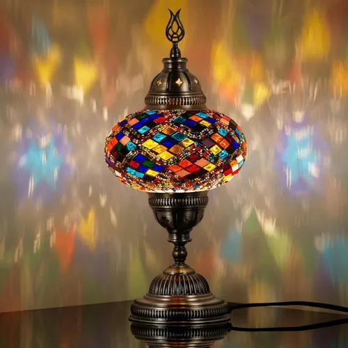 Miniatura 7 de DEMMEX Lámpara de mesa de mosaico marroquí turco de globo grande de 7 pulgadas, hecha a mano estilo Tiffany de cristal colorido, luz de escritorio
