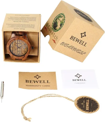 Miniatura 7 de BEWELL W086B Mens Wooden Watch Analog Quartz Lightweight Handmade Wood Wrist Watch