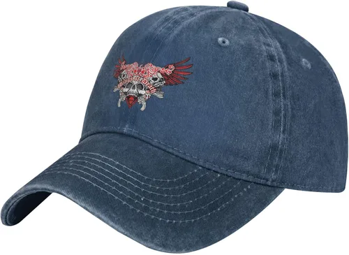 Cowboy Hat Trendy Hats for Man and Women Djustable Four Season Outdoor Baseball Cap of Hell Skull with Angel Navy Blue