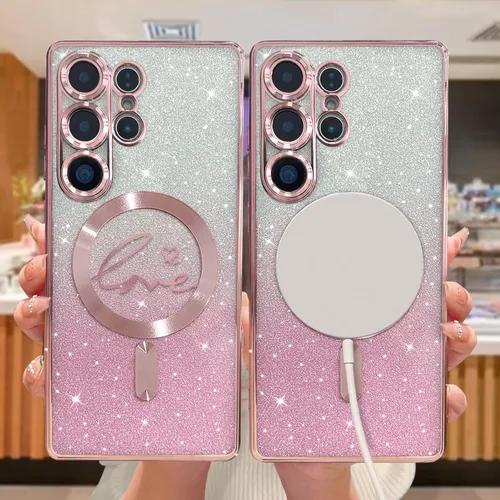 Miniatura 235 de ZONRW - Funda para Samsung Galaxy S22 Ultra magnética, para mujeres y niñas, cubierta trasera suave, lujosa, con corazón de amor, bling, degradado