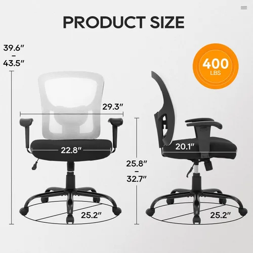 Miniatura 3 de PayLessHere Silla de escritorio ergonómica, silla de oficina, silla de computadora de 500 libras con soporte lumbar, asiento ancho, brazos de Blanco