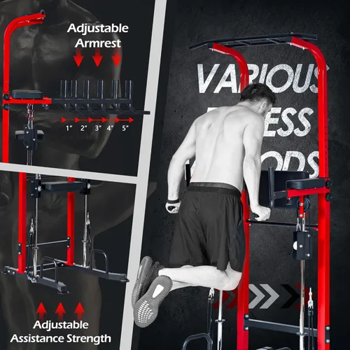 Miniatura 6 de Dland Power Tower - Estación de inmersión con barra de dominadas, equipo multifuncional de entrenamiento de altura ajustable para gimnasio en casa