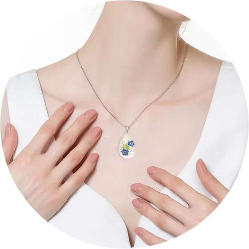 Miniatura 24 de Collar de flores silvestres prensadas con encaje de Forget-Me-Not y Queen Anne Collar de flores prensadas de oro Collares hechos a mano