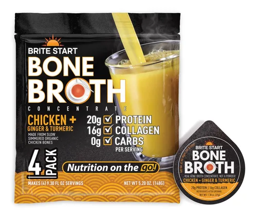 Miniatura 25 de Brite Start Caldo de hueso - Caldo de hueso de pollo - 4 unidades - Concentrado apto para dieta cetogénica empaquetado con 0.66 oz de colágeno, 0.71