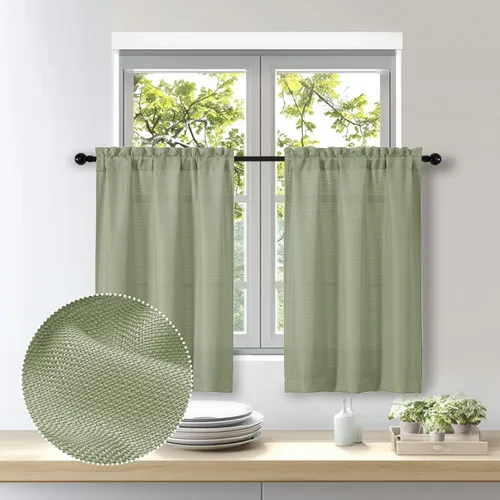 Miniatura 38 de OWENIE Bob Juego de 2 Paneles de Cortinas Negras de Cocina para Ventanas de 36 Pulgadas de Largo, Cortinas Cortas de Café con Textura de Lino