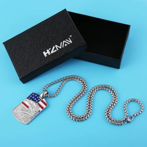 Miniatura 5 de HZMAN Collar patriótico de águila estadounidense de acero inoxidable para hombres y mujeres, con circonita cúbica, bandera americana, colgante