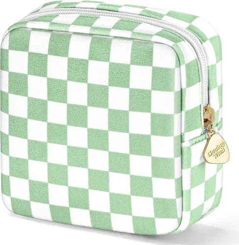 Miniatura 22 de Bolsa de maquillaje pequeña de 5.1 x 5.1 pulgadas para monedero, material flocado, mini bolsa de maquillaje de viaje con dos bolsillos internos