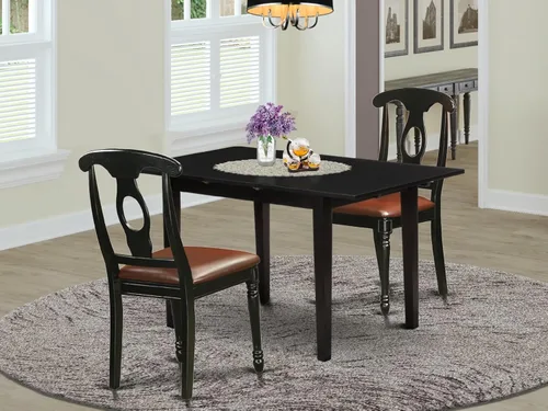 Miniatura 2 de East West Furniture NOKE3-BLK-LC - Juego de mesa de comedor de 3 piezas contiene una mesa de comedor rectangular con hoja de mariposa y 2 sillas