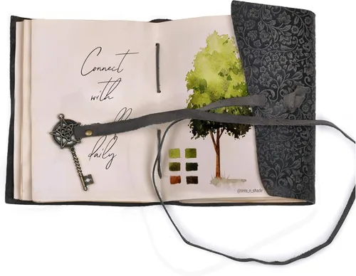 Miniatura 3 de LEATHER VILLAGE Diario de cuero hecho a mano con estampado floral en relieve para mujer, mediano 260 páginas en blanco de escritura de papel