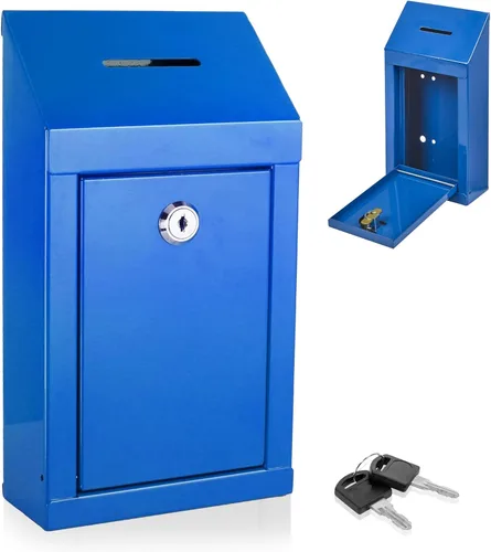 Miniatura 23 de Caja de metal para colección benéfica segura con ranura y montaje en pared, caja de caída de 8.5 x 6.5 x 4 pulgadas para el hogar y la oficina Blanco