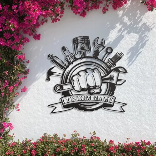 Miniatura 4 de Letrero de metal personalizado para garaje, arte de pared de taller personalizado, decoración mecánica para hombres, día del padre para los amantes