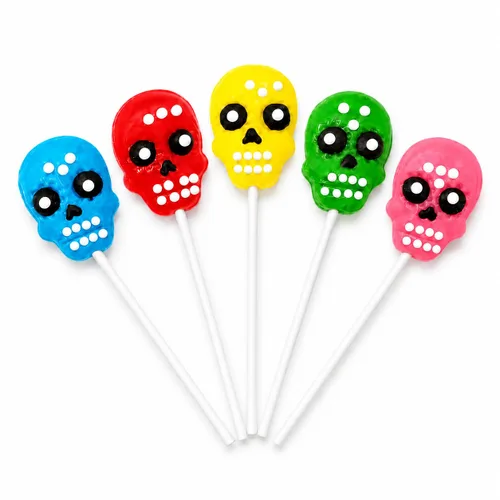 Fruidles Paletas de calavera para Halloween, Día de los Muertos, caramelos duros, envueltos individualmente (paquete de 48)