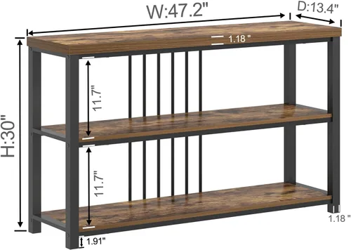 Miniatura 2 de FOLUBAN Mesa de consola industrial, 3 niveles para entrada, sofá, vestíbulo, sala de estar, pasillo, detrás del sofá, color marrón rústico