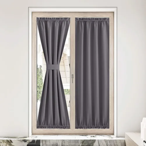 Miniatura 276 de NICETOWN Cortinas opacas unicolor con aislamiento térmico para puerta francesa, granja, oscurecimiento de habitación, puertas y ventanas de Marrón