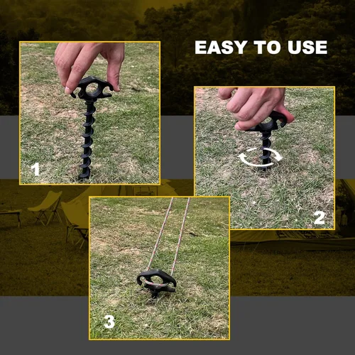Miniatura 4 de Estacas para tienda de campaña de anclaje de tierra, paquete de 6 estacas de arena para playa de 9.4 pulgadas, resistentes en espiral, para Negro