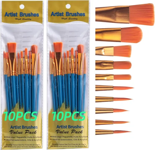 JPNK 20 pinceles profesionales de nailon para pintura para el cabello, para artistas, estudiantes, niños, aceite multiusos, gouache, cara, modelo,