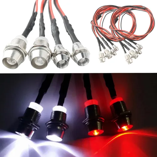 Miniatura 2 de Juego de 8 luces LED para coche RC a escala 1:10, 4 faros blancos y 4 luces traseras rojas