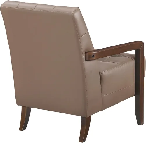 Miniatura 8 de Lexicon Silla decorativa moderna de lujo, silla de sala de estar de cuero genuino con cojines capitonados, estructura de madera maciza