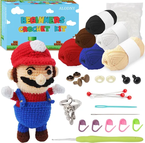 ALODNY Kit de ganchillo para principiantes, kit de ganchillo para adultos, kits de tejer, ganchos, juego de hilo con tutoriales en video paso a paso