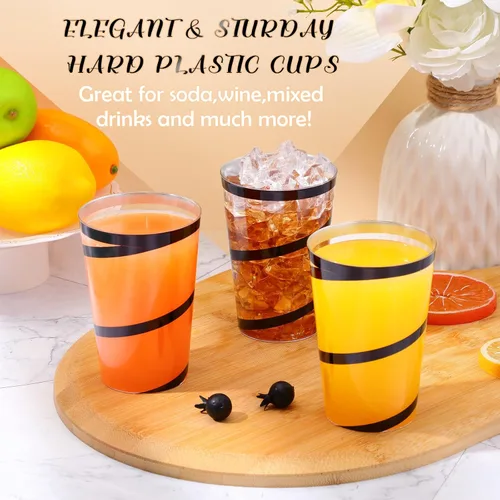 Miniatura 4 de Bokon 100 vasos de plástico transparente con borde de 12 onzas con borde, vasos desechables de plástico, vasos de vino, elegantes vasos de boda