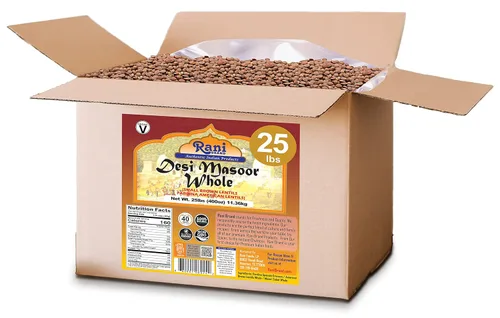 Miniatura 5 de Rani Desi Masoor (Masur) Entero 400oz (25lbs) 11.36kg (también conocido como Lentejas Pardina Españolas/Americanas Enteras Marrone) Caja a Granel ~