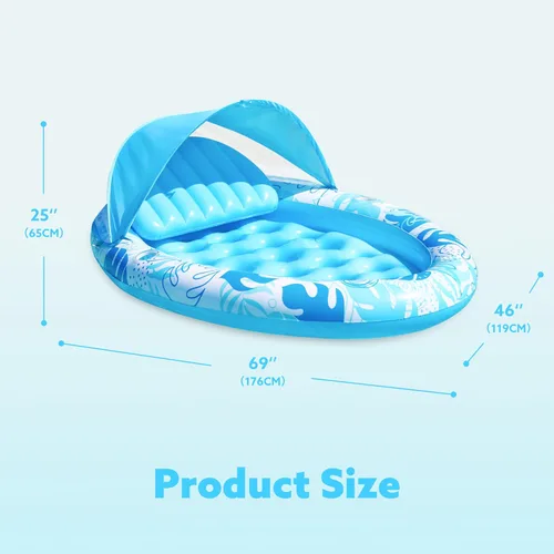Miniatura 6 de SLOOSH Flotadores de piscina con toldo – Flotador inflable ovalado XL para adultos con cubierta ajustable para sombra solar, flotador de bronceado
