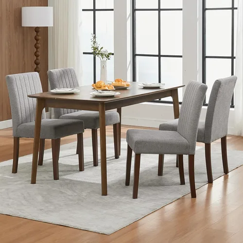 Miniatura 13 de Juego de 2 sillas de comedor tapizadas, sillas laterales de cocina de tela moderna con patas de madera resistentes, diseño Parsons, cómodo lino