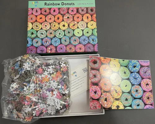 Miniatura 7 de Rainbow Donut - Rompecabezas de donas de 1000 piezas para adultos con colores brillantes y gránulos