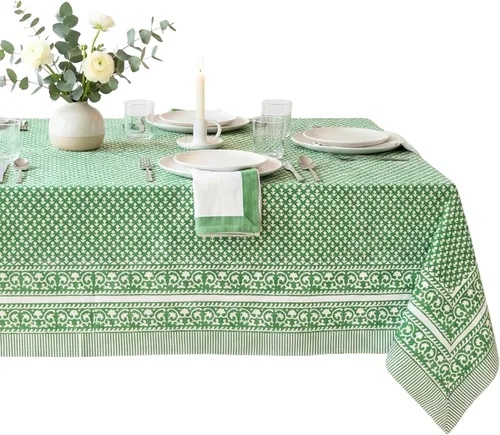 Miniatura 61 de ATOSII Mantel 100% algodón, Amara, floral, hecho a mano, rectangular, de lino, para cocina, comedor, fiestas, bodas, exteriores, picnics, Pascua